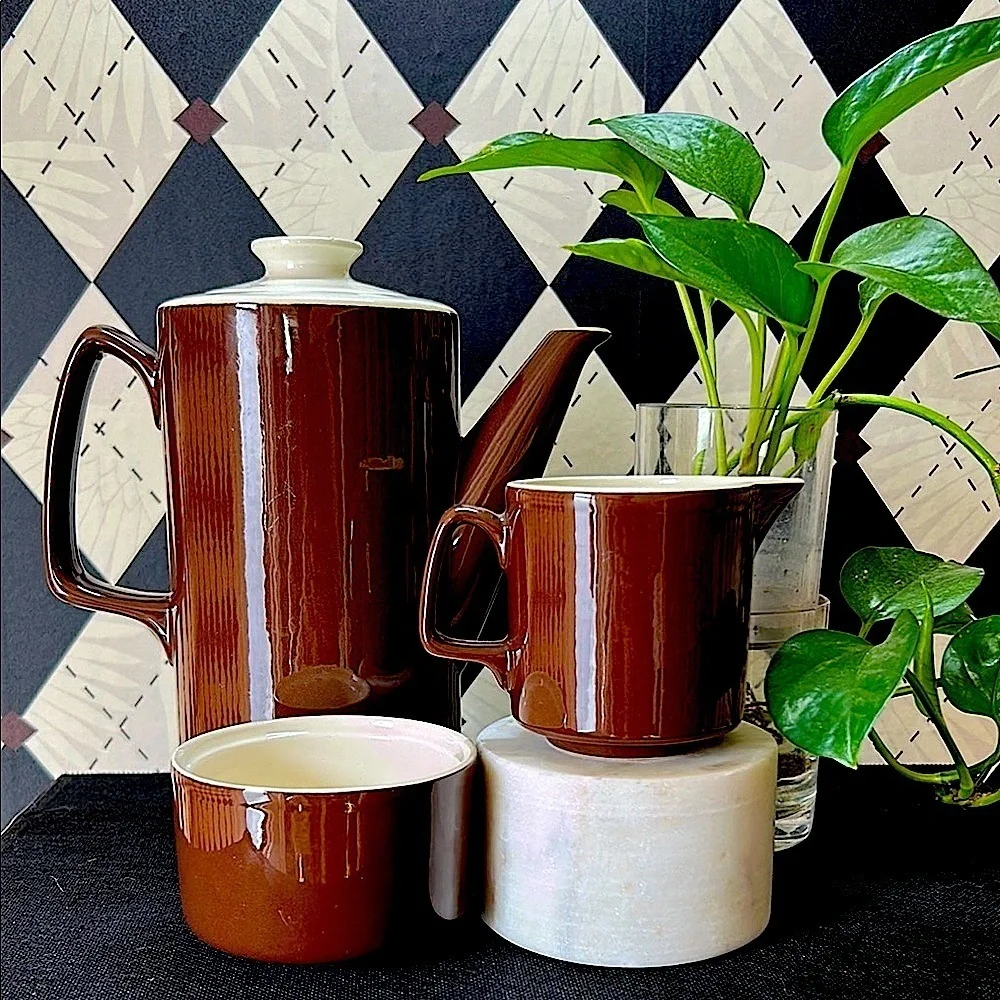 Vintage Chocolate‎ Brown & Cream Coffee Pot Set – Mid-Century Modern Charm
